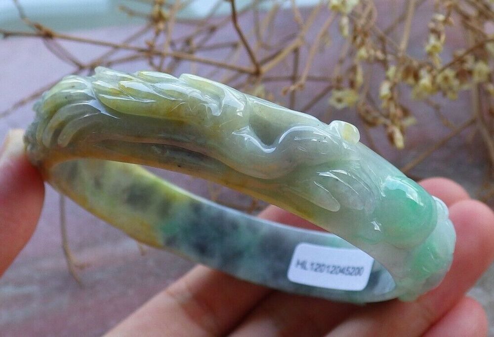 Certified Natural A JADE Jadeite Dragon Phoenix Bangle Bracelet 58mm 手镯